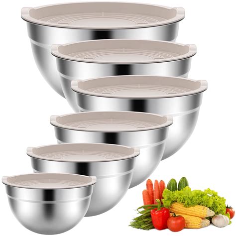 TINANA 6-Piece Stainless Steel Mixing Bowls Set with Lids, for Kitchen ...