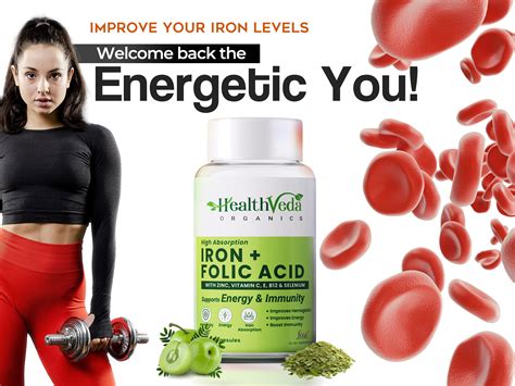 Health Veda Organics Iron + Folic Acid Supplement with Zinc, Vitamin C