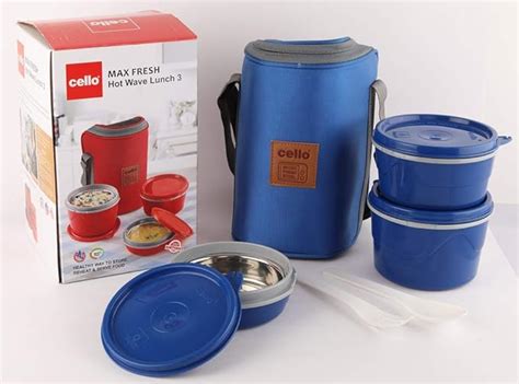 Buy Cello Maxfresh Hot Wave Stainless Steel 3 Container Lunch Box with ...