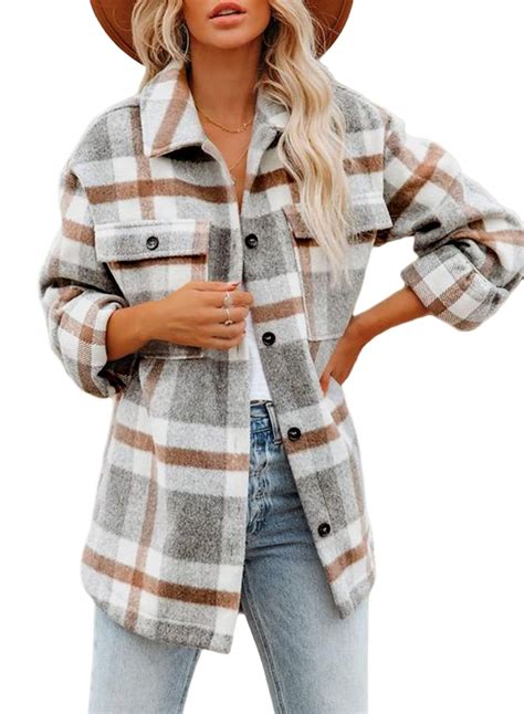 Fantaslook Flannel Shirts for Women Plaid Jacket Long Sleeve Button ...