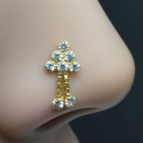 Triangle dangle gold plated Nose stud push pin – Karizma Jewels