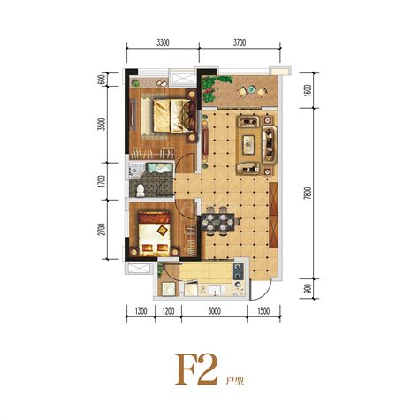 洲际亚洲湾2期F2户型户型图,2室2厅1卫79.78平米- 成都透明房产网