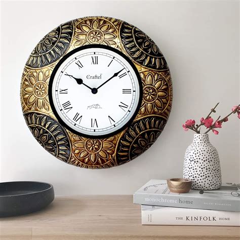 Buy Craftel Brass Embossed Roman Dial Wall Clock Round Antique Clock ...