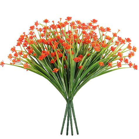 Ivalue 8 Bundles Artificial Outdoor Flowers UV Resistant Orange Fake ...