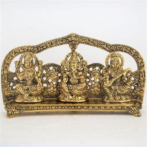 Buy Auspicious Antique Gold Saraswati Laxmi Ganesh Murti Online in ...