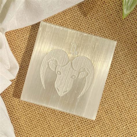 Capricorn Zodiac Carved Selenite Plate (Satin Spar Selenite) - 3 Inche ...