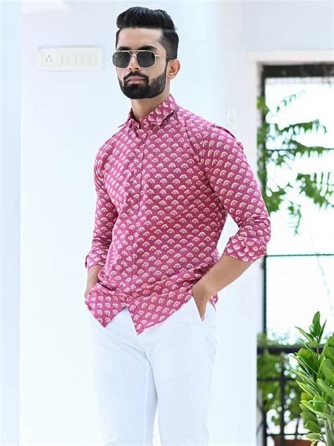 Buy Latest Cotton Pink Floral Printed Shirt For Men Online | Tistabene