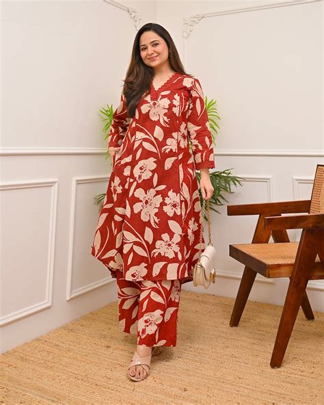 Rustic Magic Floral 2 PC Luxe A Line Softest Cotton Kurta Set For Women ...