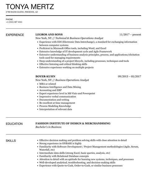 Business Operations Analyst Resume Samples | Velvet Jobs