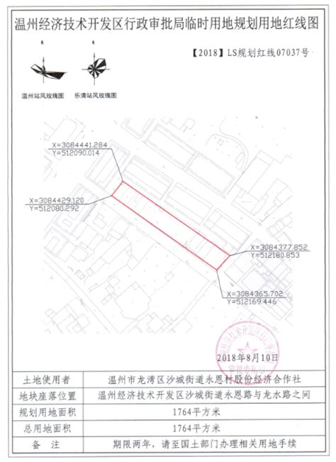 温州市龙湾区人民政府沙城街道办事处临时建设用地规划许可批前公示