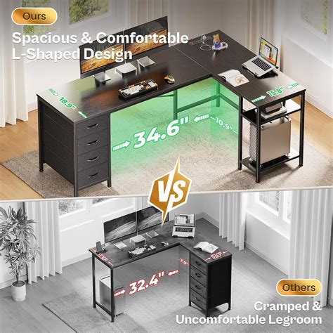Huuger 63 Inch L Shaped Desk with Fabric Drawers, India | Ubuy