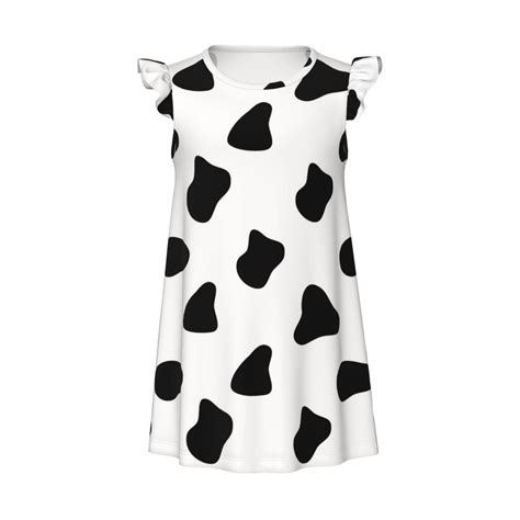 Black White Cow Print Girls Nightgown, Flutter Short Sleeves Night ...