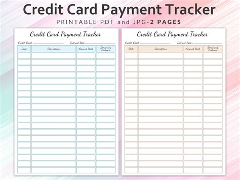 Printable Credit Card Payment Worksheets