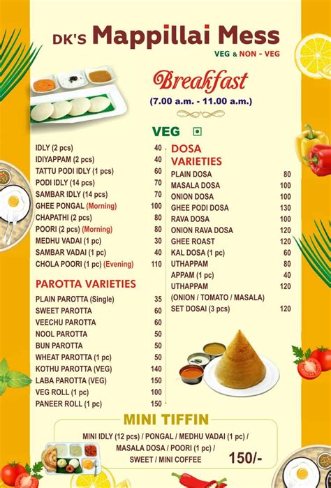 Menu at DK's Mappillai Mess, Karunguzhi
