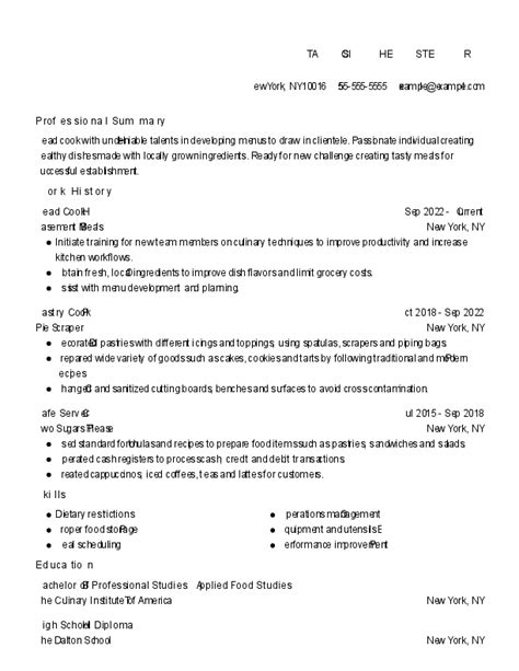 Image result for Cook Resume Examples