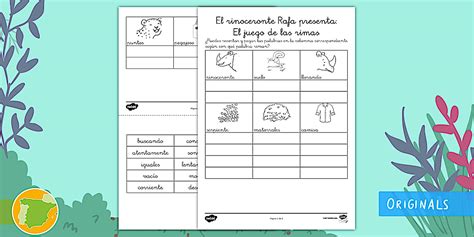 Ficha de actividad: Juego de las rimas - El rinoceronte Rafa