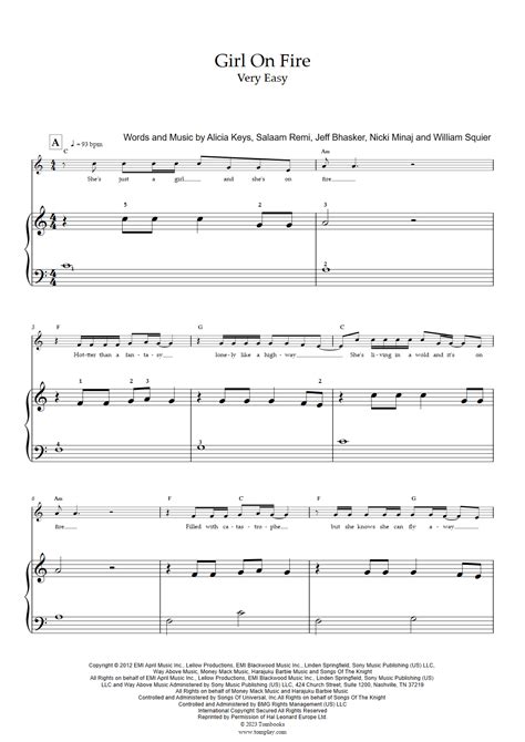 Girl on Fire (Sehr leichte Stufe, solo Klavier) (Alicia Keys ...