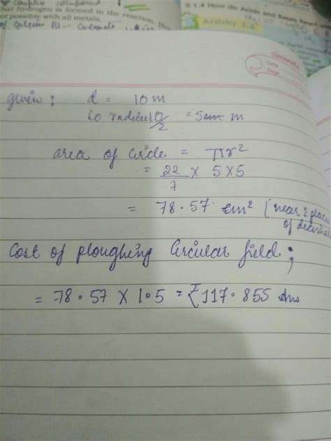 find the cost of ploughing the circular field having diameter 10 meter ...