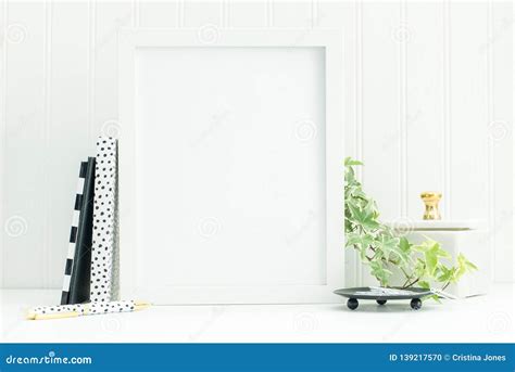 8x10 White Frame Mockup with Black and White Accessories Stock Photo ...