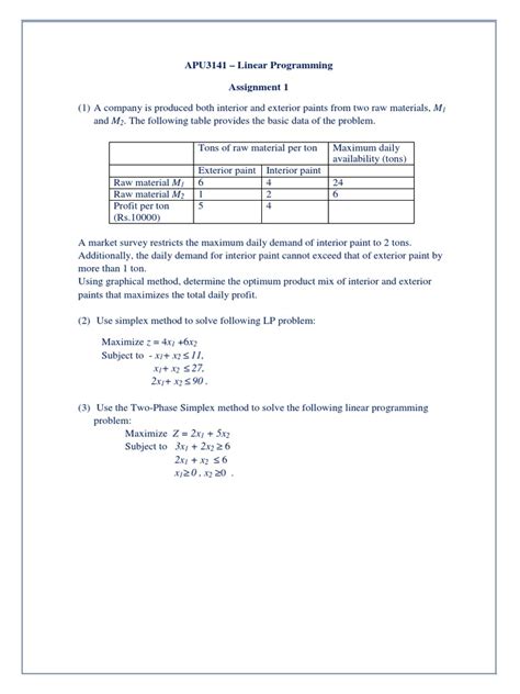 Image result for Linear Programming Assignment