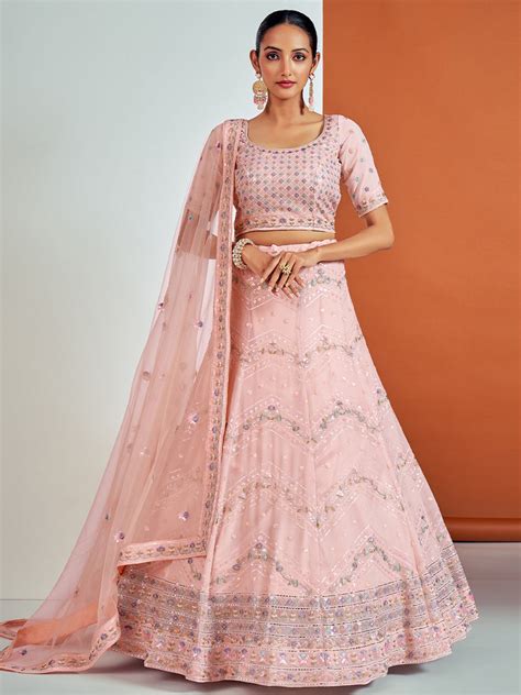 Stunning Pink Georgette Semi Stitched Lehenga With Unstitche