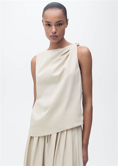 Knotted-hem cotton top - Women | MANGO USA