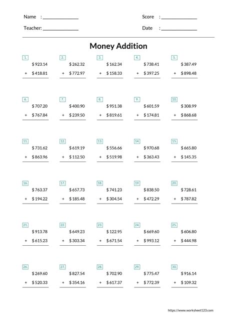 Image result for Adding Money Math Worksheets