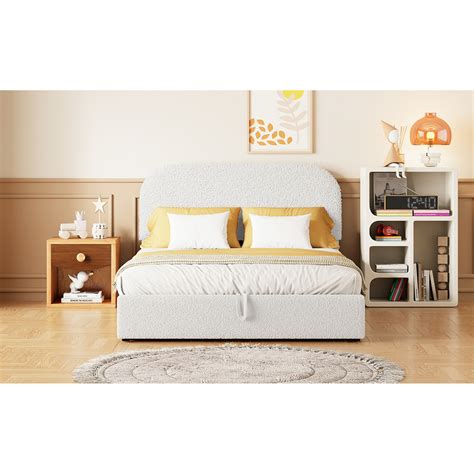 Latitude Run® Hydraulic Storage Full Size Bed With Cozy White Fleece ...