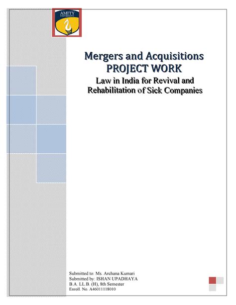 M&A Project - Revival and rehabilitation of sick companies assignment ...