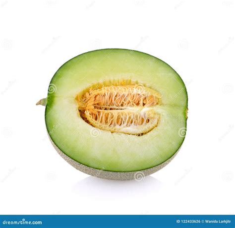 Green Cantaloupe Melon Slices on White Background Stock Photo - Image ...