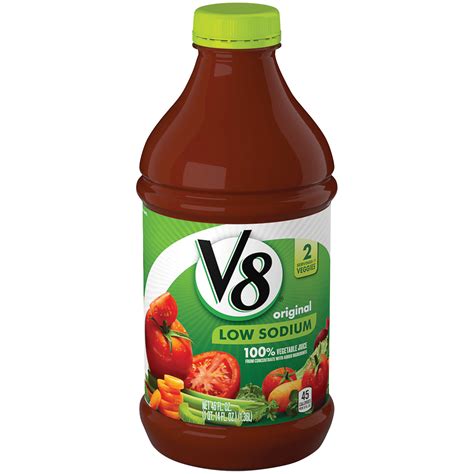 V8 100% Vegetable Juice, Low Sodium, 46 fl oz (1 qt 14 oz) 1.36 lt
