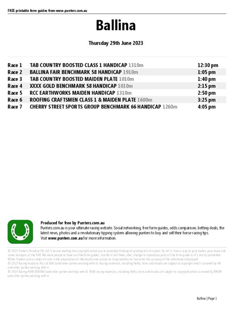 Fillable Online Ballina Printable Form Guide - Thursday 29th June 2023 ...