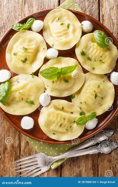 Homemade Italian Dumplings Pasta Cappellacci with Mozzarella and Herbs ...