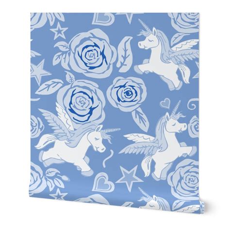 Cobalt Blue Unicorns / lg scale Wallpaper | Spoonflower