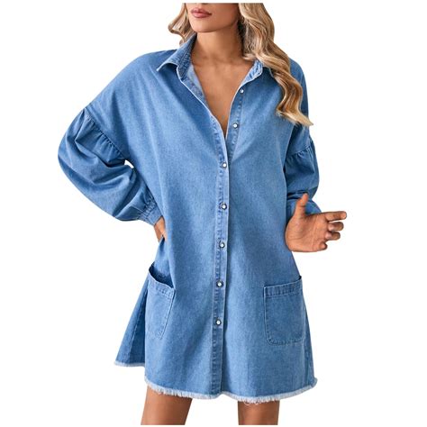 CaComMARK PI Denim Shirt Dress Women - Denim Dress for Women with ...