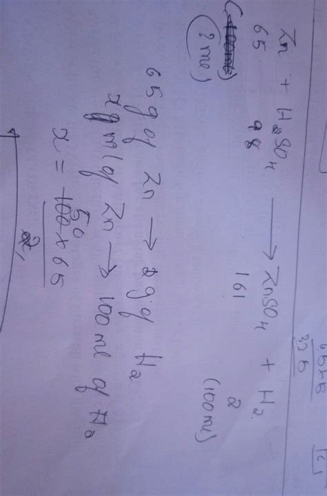 What weight of zinc is needed to produce 100ml of dry hydrogen at S.T.P ...