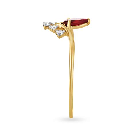 Teardrop Shaped Ruby and Diamond Gold Finger Ring
