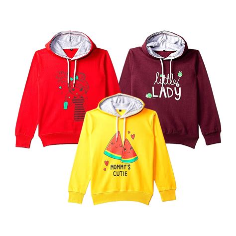 T2F Girls Cotton Printed Hooded Neck Sweatshirt (Pack of 3)(GLS-SS-PO3 ...