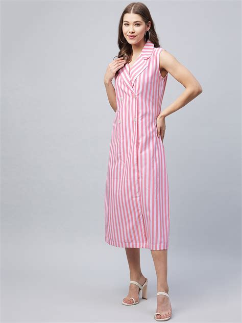 Women's Pink Striped Blazer Midi Dress – Stylestone