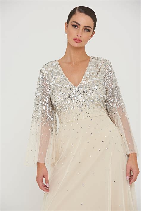 Pearl Embellished Maxi Dress with Flare Sleeves – Frock and Frill