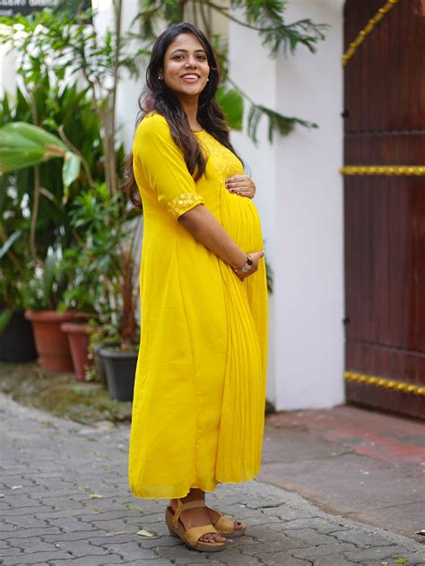 Sunshine Elegance Yellow Maternity Party-Wear Dress with D-Net Yoke ...