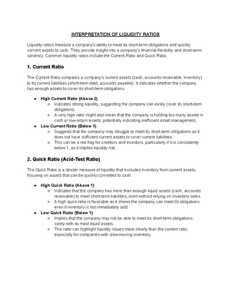 FAA UNIT 4 - Notes on Ratio - INTERPRETATION OF LIQUIDITY RATIOS ...