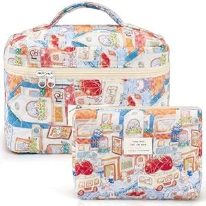 Zeyune 2 Pcs Cotton Quilted Makeup Bag Large Travel Coquette Makeup Bag ...