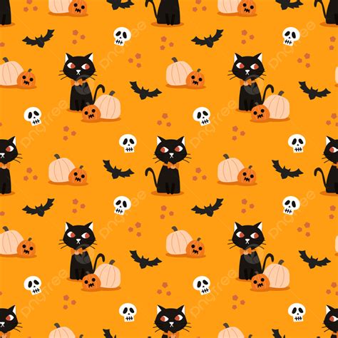 Black Cat And Spooky Halloween Pumpkin Seamless Pattern Background ...