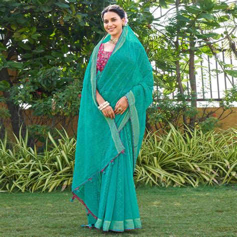 Rama Green Printed Chiffon Saree