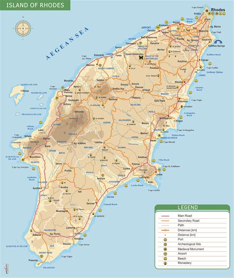 Rhodes Physical Map Rhodes Greece • mappery - Broken Fate