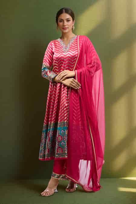 Buy Samyukta Singhania Foil Printed Rani Pink Anarkali Set Online | Aza ...
