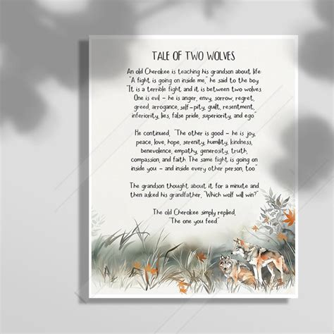 The Tale of Two Wolves Inspirational Poster - Cherokee Wisdom Wall Art - Etsy