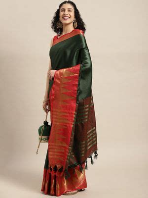 Buy Vastranand Green Woven Design Banarasi Saree with Unstitched Blouse ...