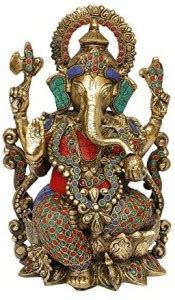 Brass statue villa Large Brass Ganesha Idol Mangalkari Jewellery Ganesh ...